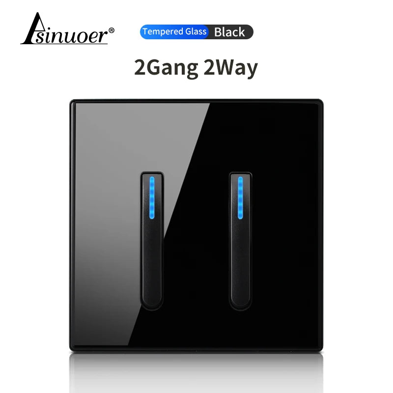 Glass Panel Wall Switch LED European 16a Socket Retro Toggle Light Switch EU UK Standard 2way Socket 1-4gang USB Home Decoration