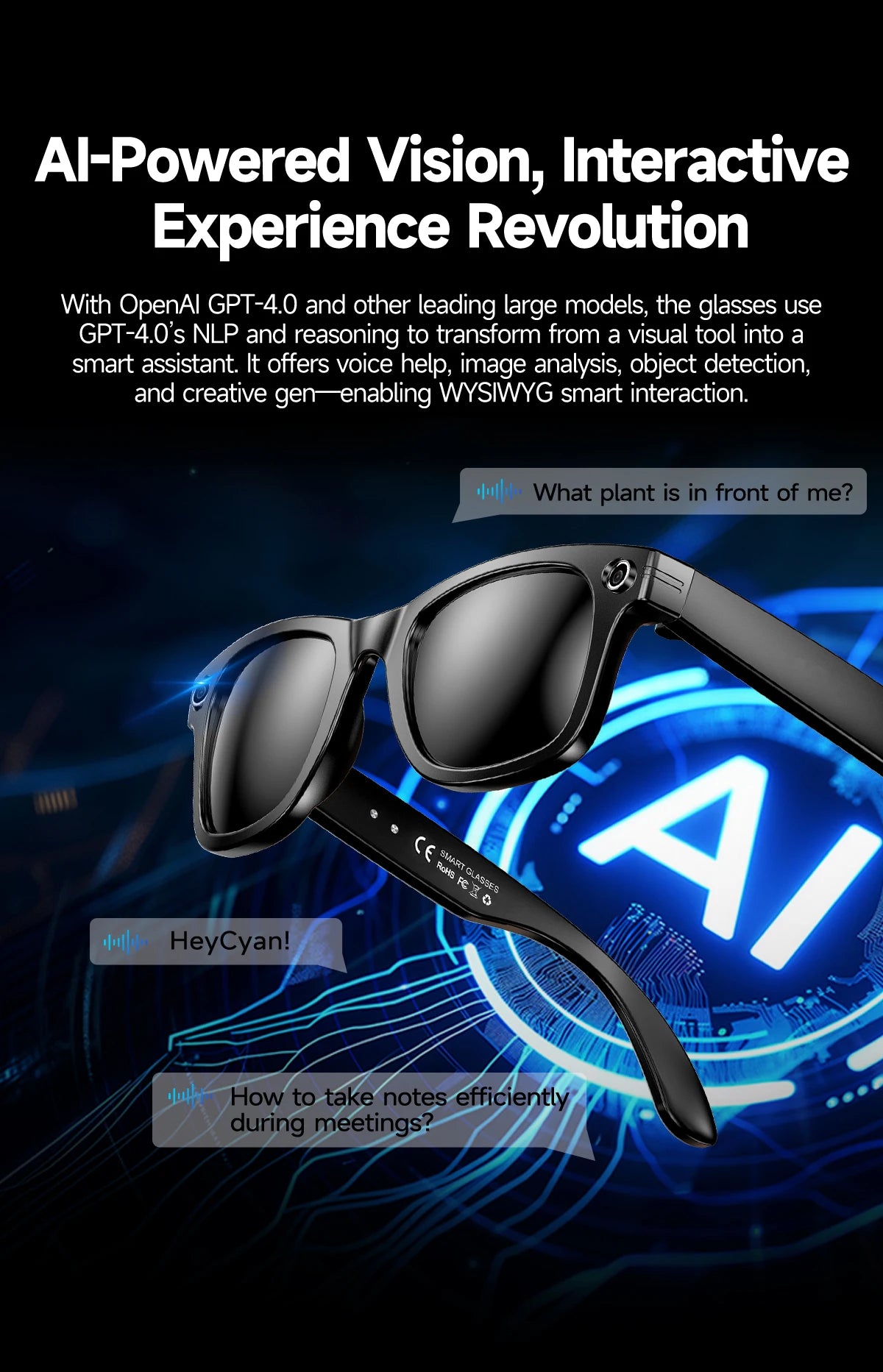 LIGE AI Smart Glasses With 800W HD Video Sport Sunglasses Bluetooth Call Voice Assistant Music Player Smart Glasse For Men Women