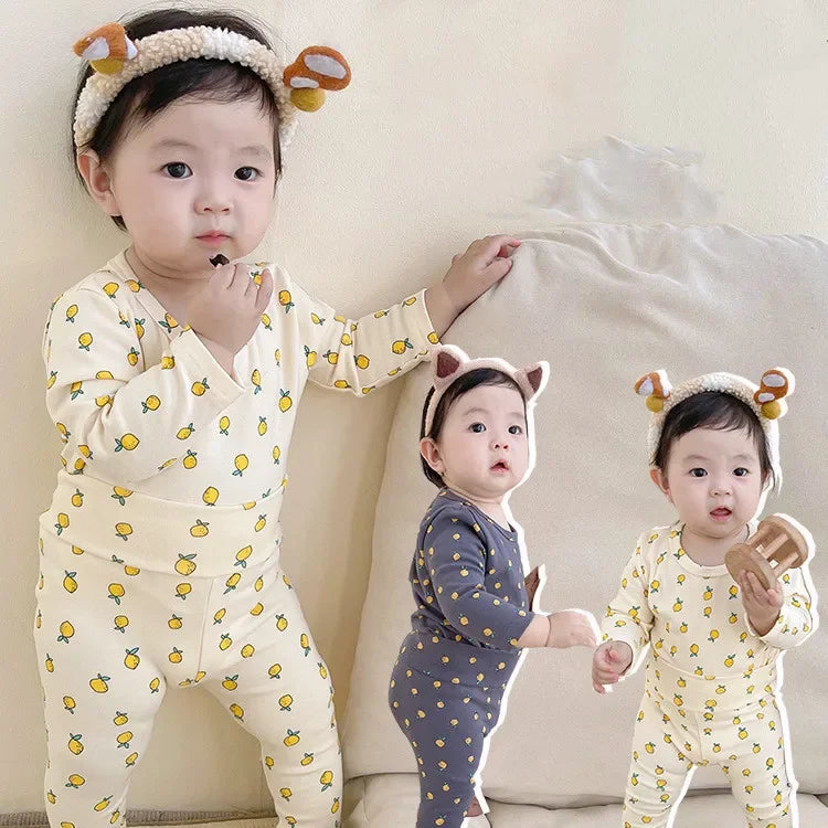 Cotton Warm High Waist Pants+Long Sleeve O-neck Top Sets Toddler Underwear Suits Baby Girls Boys New Cute 0-3years Pajamas
