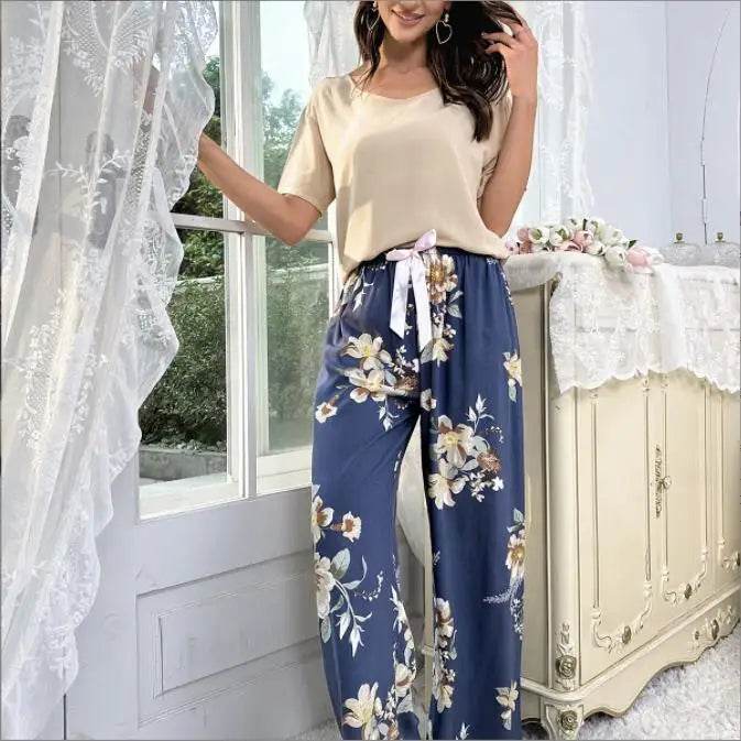 Breathable 2PCS Pajama Short Sleeve Printed Pijama Mujer Femme Loose Nightwear Suit Female Casual Homewear Pajama Set For Women - AIAZ