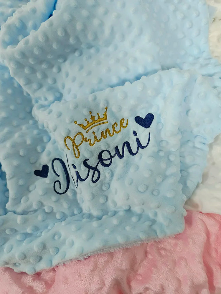 Personalized Bubble Minky Fleece Baby Blanket with Name DIY Custom Toddler Crib Stroller Blanket For Newborn Baby Birthday Gift