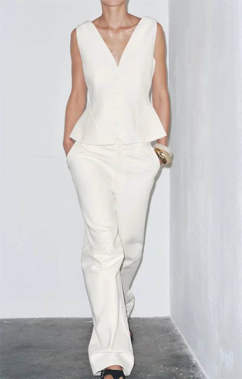 Women's Vest New Summer 2025 Solid Color Sleeveless Blend Vest Sexy V-neck Design Casual and Versatile Personality Fashion - AIAZ