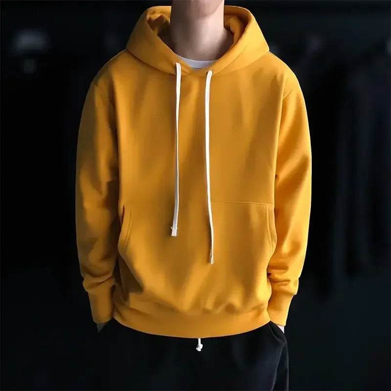 Male Clothes Hooded Solid Sweatshirt For Men No Logo Hoodies Yellow Designer Sweat Shirt Simple Elegant Hot Low Price New In S - AIAZ