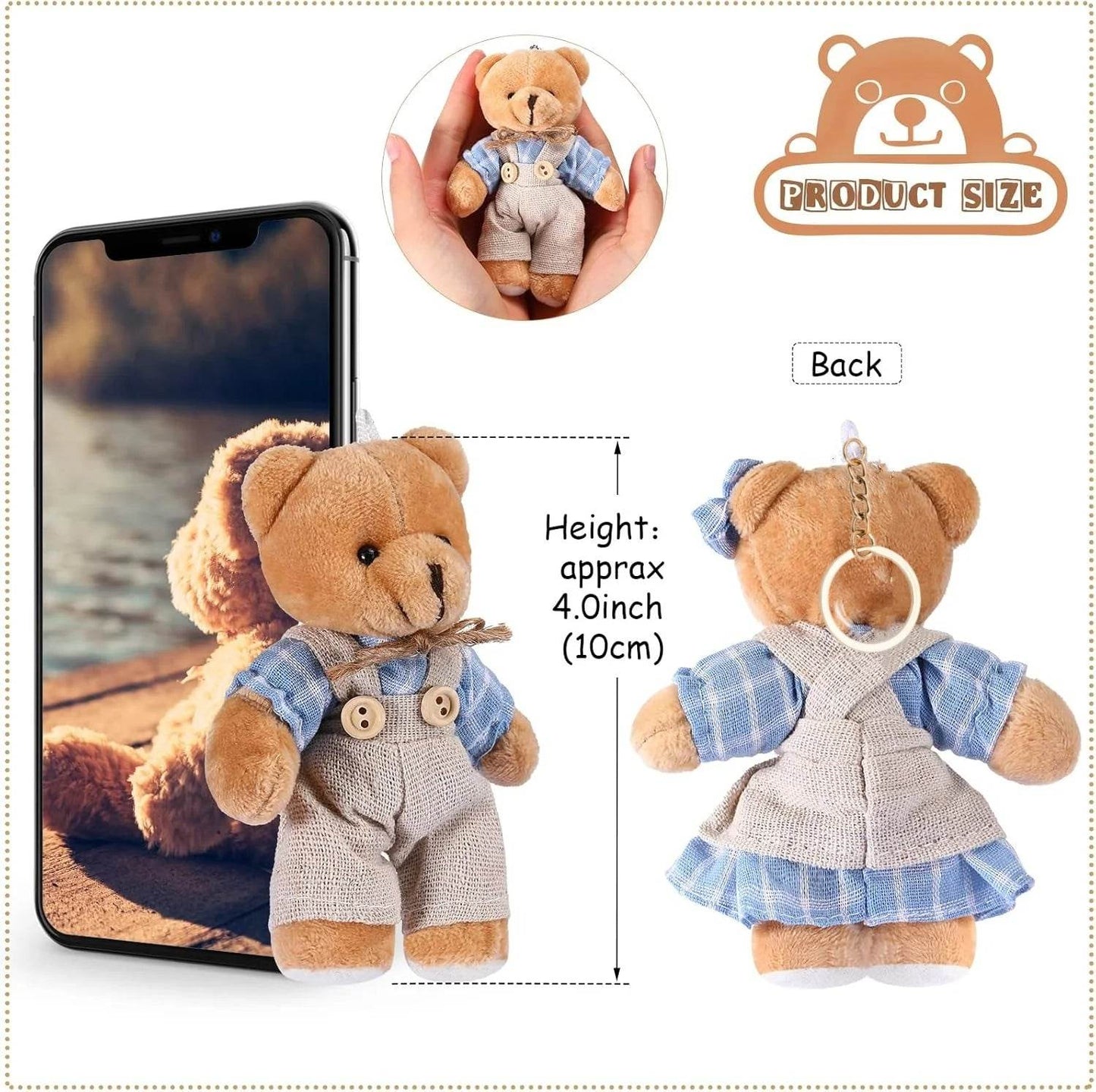 12-48PCS Mini Bear Stuffed Animal Toys Bulk 10cm Soft Plush Bears with Burlap Clothes for Baby Shower Birthday Party Decoration - AIAZ
