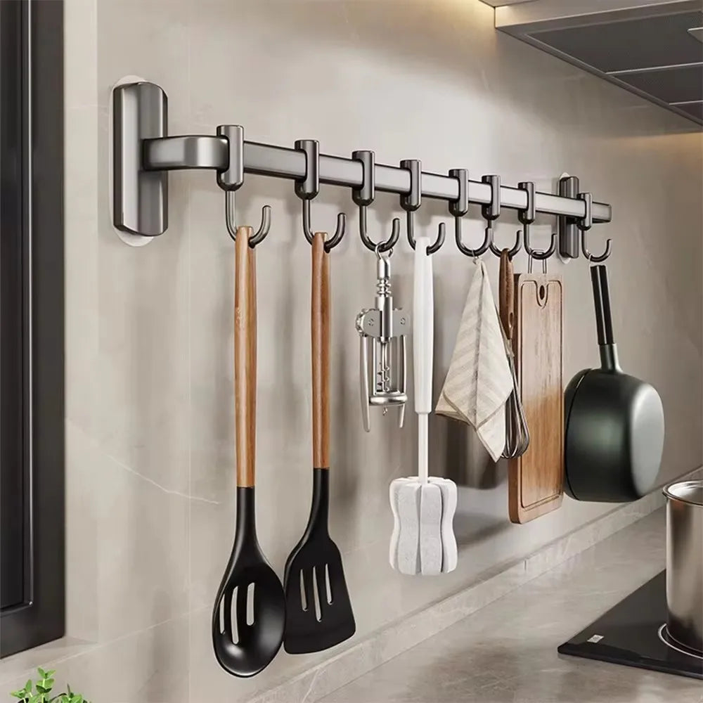 Wall Mounted Hooks Rack Kitchen Organizer Utensils Knife Holder Cutting Board Spoon Lid Storage Bathroom Towel Robe Coat Hangers