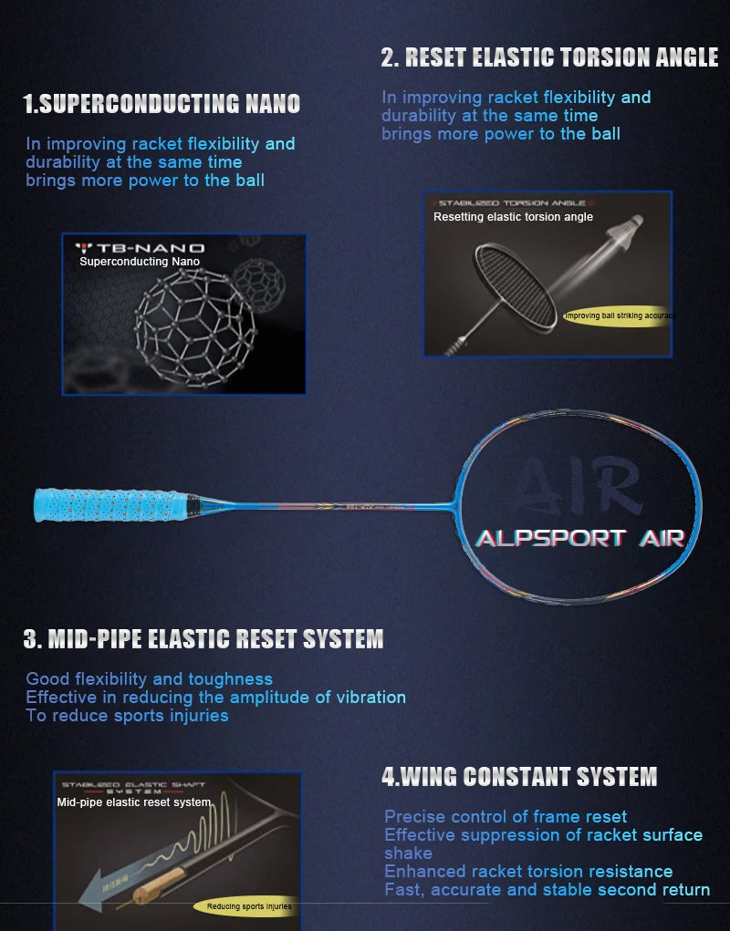 ALPSPORT AIR 10U  Ultralight 52g T800 Badminton Racket Fast Rebound  Lmported MAX 28LBS Carbon fiber + Titanium Badminton Racket