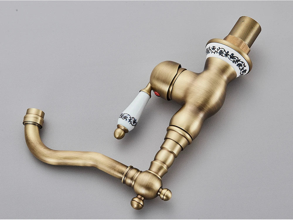 Antique Brass Bathroom Faucet Rotating Spout Basin Sink Mixer Tap Bathroom Kitchen Washing Faucet Washbasin Taps Kitchen Mixers