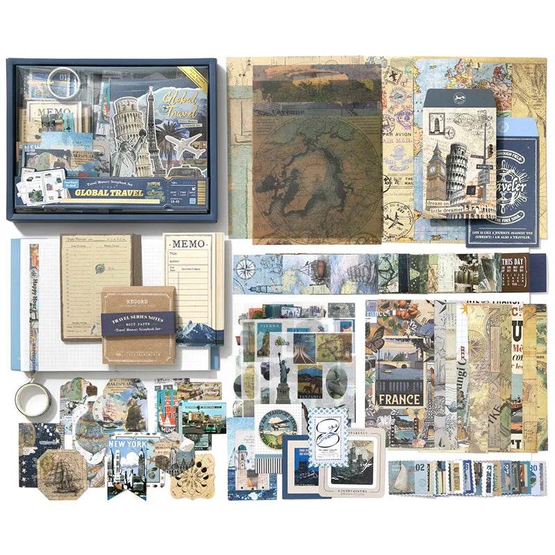 154 Pcs Vintage travel Handbook Gift Boxes School Student Reward Small Gifts Children's Gifts Scrapbook Supplies Stationery Set - AIAZ