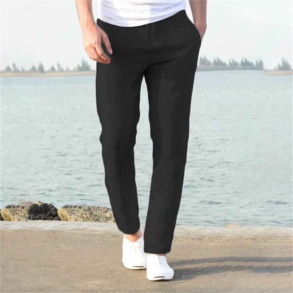 Men's Cotton Linen Pants Male Autumn New Breathable Solid Color Linen Trousers Fitness Streetwear S-3XL - AIAZ