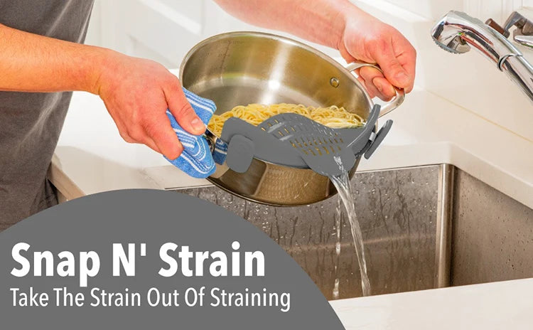 Adjustable Silicone Clip-On Kitchen Strainer for Pots Pans and Bowls Handheld Pasta Strainer Rice Strainer Kitchen Tools