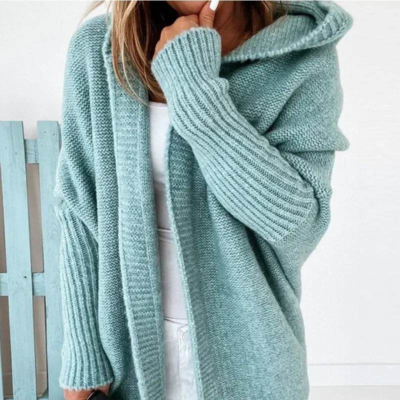 Women's Long Hooded Knitted Cardigan Sweater Warm Winter Overcoat Loose Fit Ladies Jumper Coat Knitwear Comfortable Knit - AIAZ