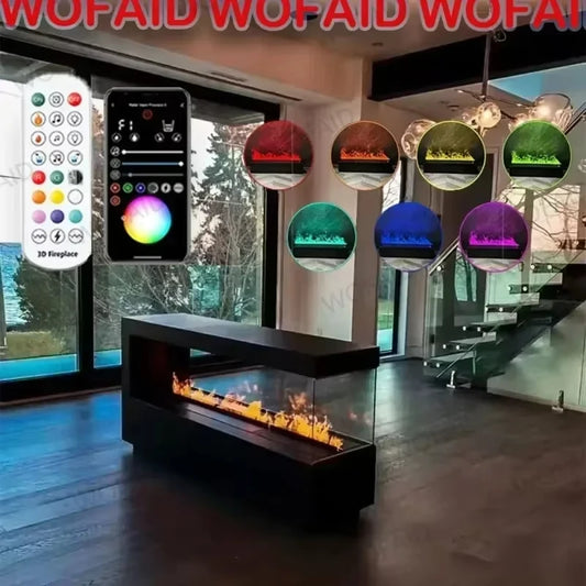 Upgraded LED Electric Fireplace 128 Color Flames Safe Touch APP Remote Controller Fireplace for Living Room/Office