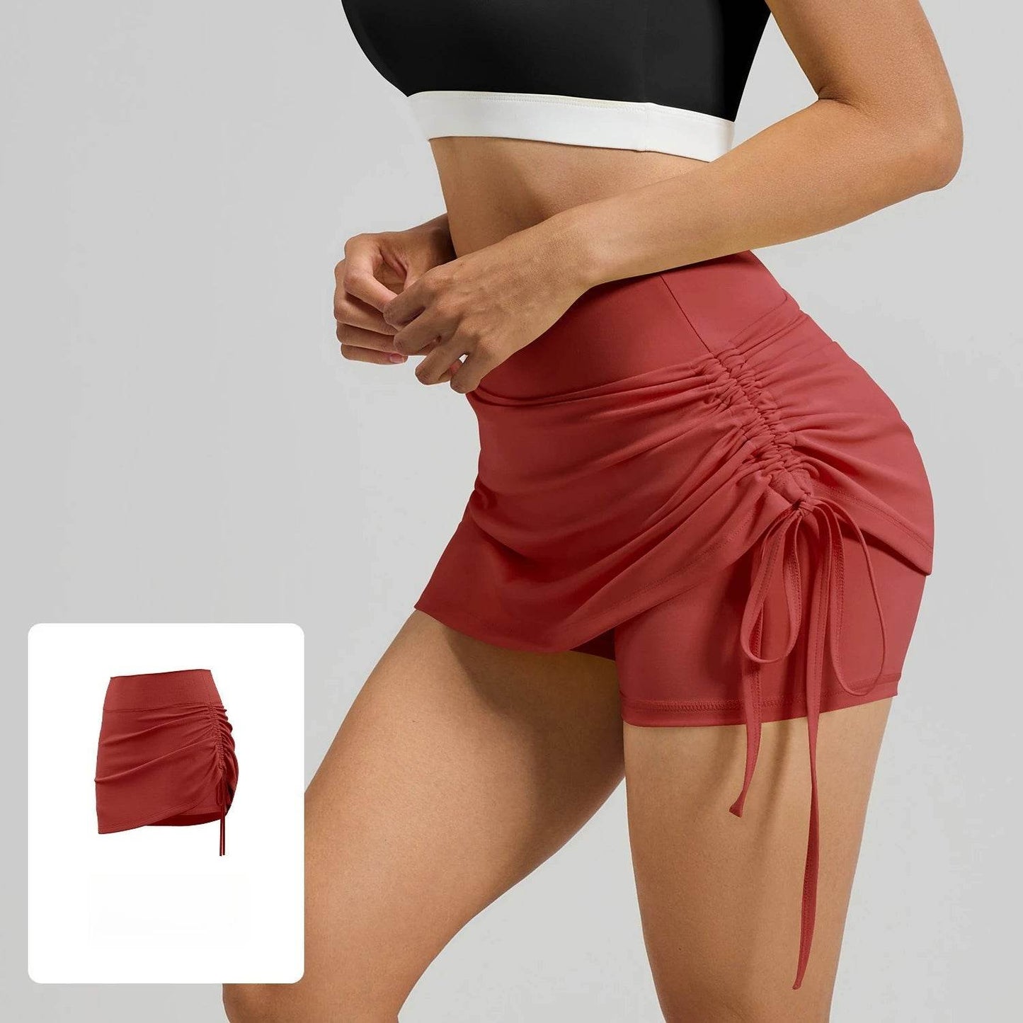 Shirring Sports Skirts with Safety Trousers for Women High Elastic Fashion Casual Fitness Skirts Fake Two Pieces Yoga Skirts - AIAZ
