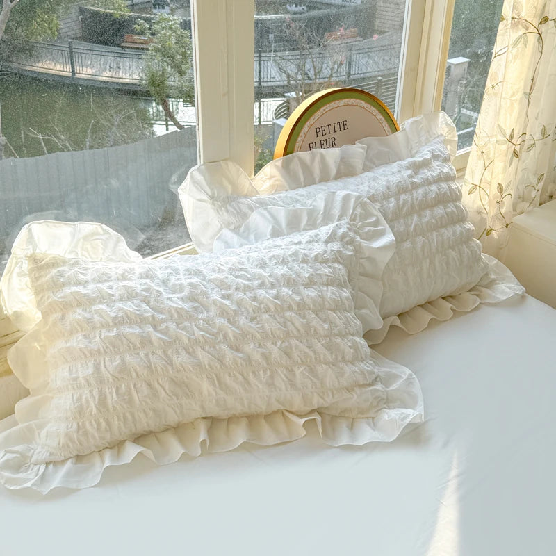 Korean Princess Style Lace Ruffles Bedding Set Skin-friendly Soft Seersucker Duvet Cover Set Bed Sheet Or Bed Skirt Pillowcases