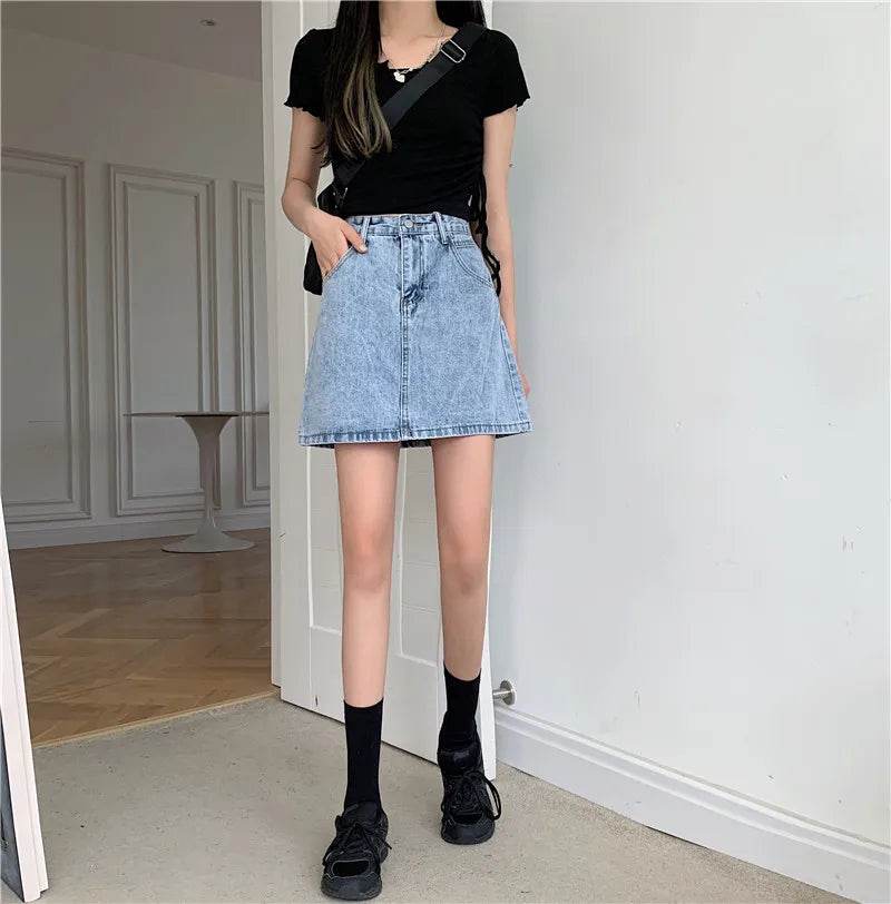 High Waist Denim Skirt Versatile Skirt Women's Clothing A-Line ort Skirt Slimming Wraparound Summer 202 plus Size - AIAZ