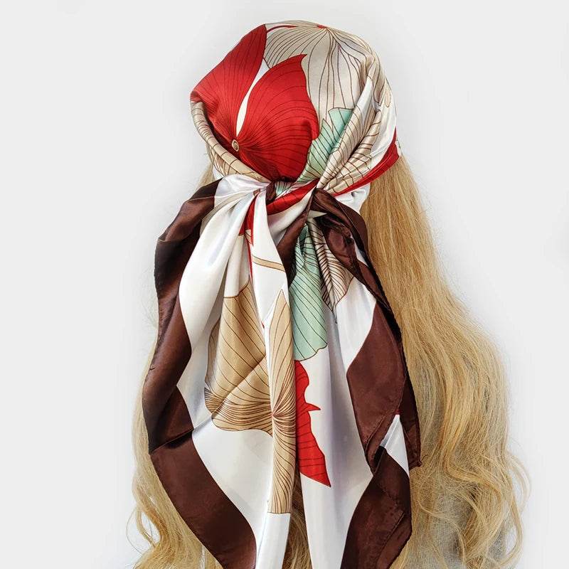 New 90*90cm Retro Brand Women Silk Scarf Bandanna Fashion Bohemian Pattern Square Hijab Lady Wrap Headband foulard muffler - AIAZ