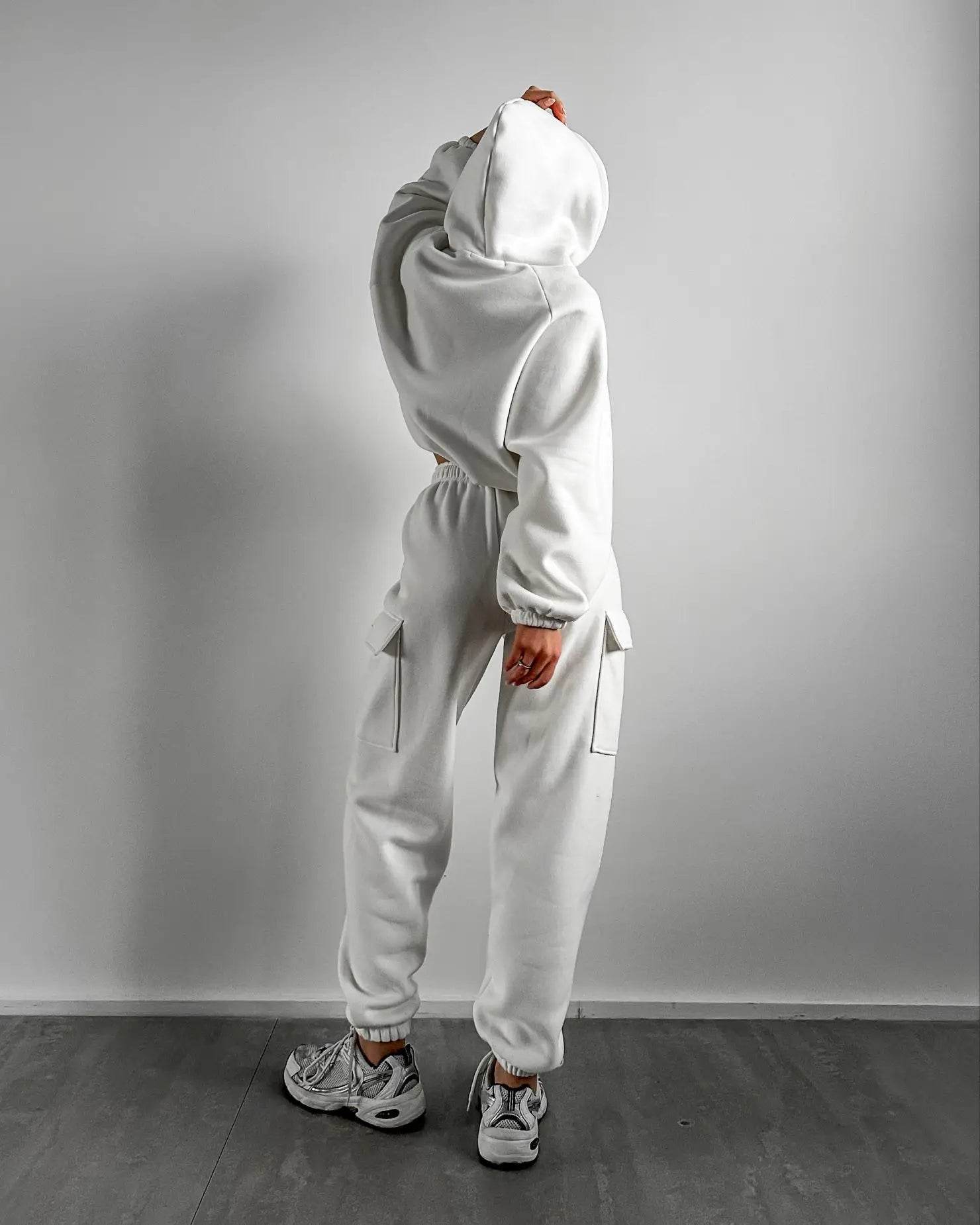 Hoodies Suit Winter Autumn Solid Casual Tracksuit Women Fleece 2 Pieces Set Sports Sweatshirts Pullover Jogger Sweatpants Outfit - AIAZ