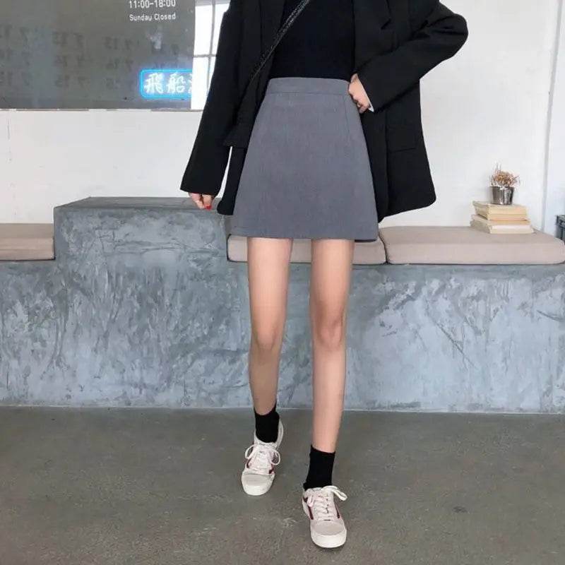 Skirts Women Solid A-line Sexy Prevalent Zipper Mini Skirts Daily Minimalist Fall Basic Street Style Korean Above Knee Clothes - AIAZ