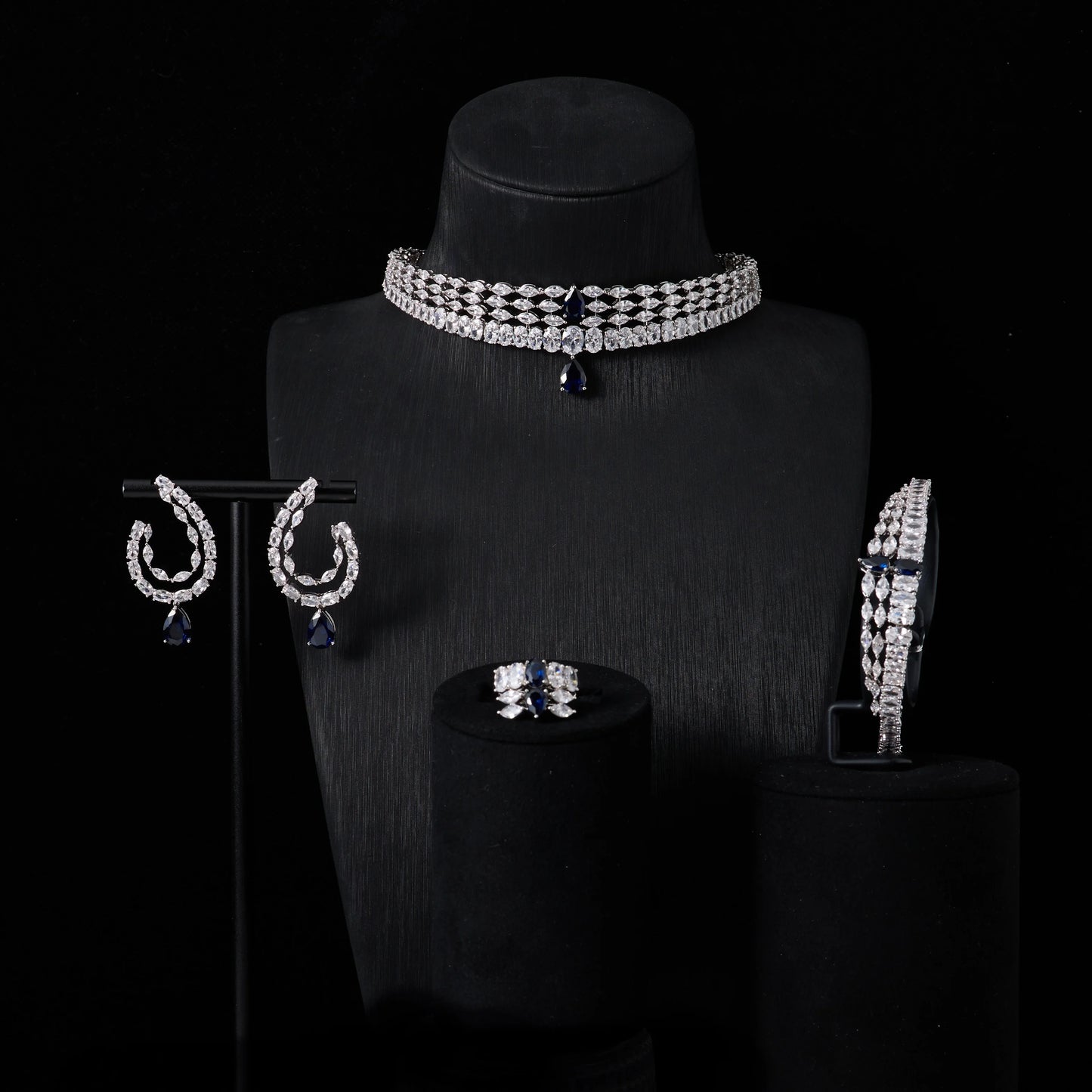 00044  Choker Necklace Sets for Women Cubic Zirconia Bridal Jewellery Set Dubai Saudi Party Engagement Accessory