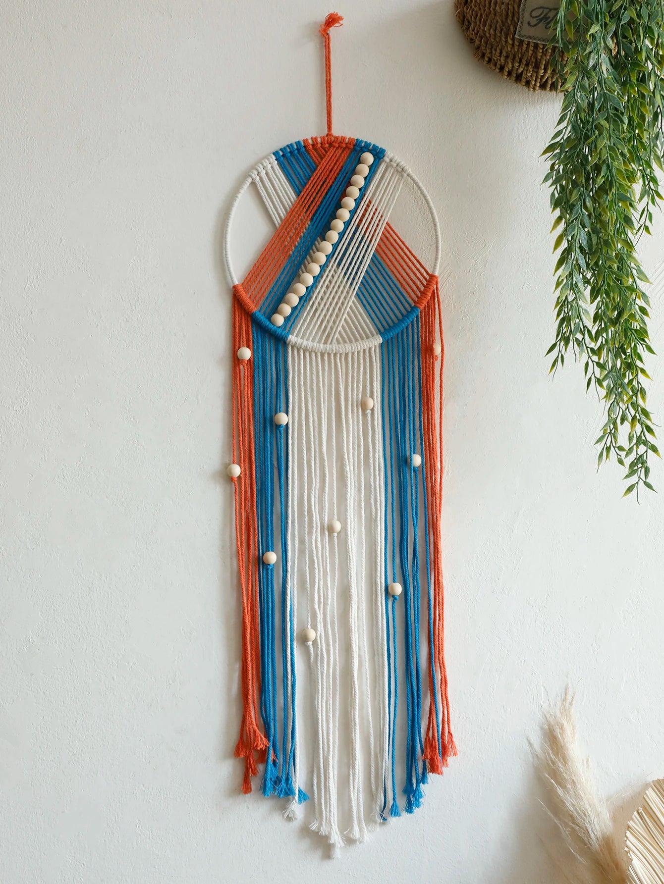 Handmade Macrame Wall Hanging Tapestry with Fringe and Wooden Beads for Living Room Bedroom or Nursery Large Bohemian Decor Gift