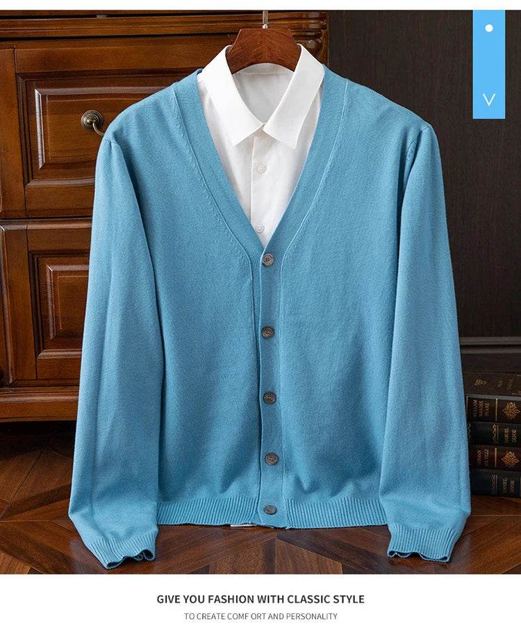 BROWON Brand Mens Sweater Cardigan Business Casual Classic V-neck Solid Color Cardigan Men Sweater Korean Fashion Mens Clothes - AIAZ
