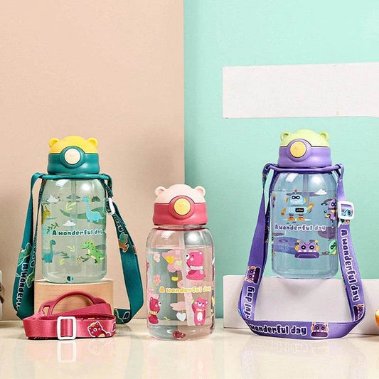600ml Kids Water Sippy Cup Kids Water Bottle with Straw and Handle Portable Drinking Bottle Cup Children Outdoor Cups - AIAZ