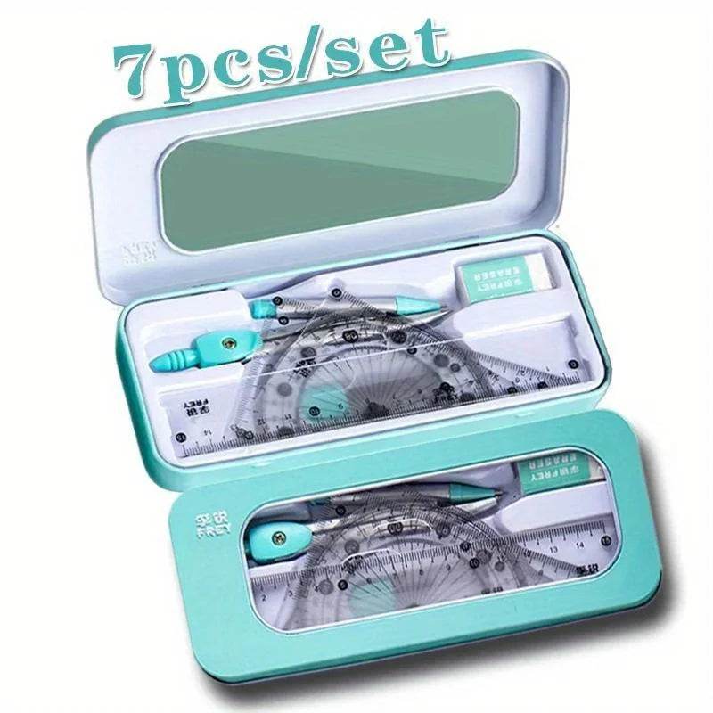 7-piece Set of Ruler, Triangle Ruler, Protractor, Compass, Student Stationery, Back To School Math Supplies - AIAZ