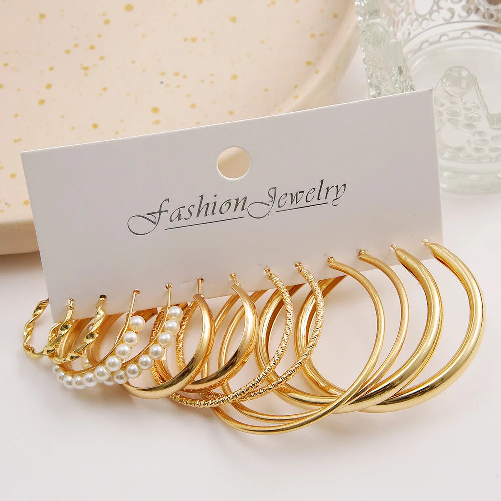 6 Pairs Gold Silver Plated Hoop Earrings Set for Women Lightweight Chunky Ear Ring Multipack Hypoallergenic Jewelry for Gifts