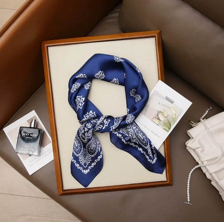 Women Fashion Versatile New Silk Scarves 70x70cm Square Scarf Korean Version Neck Protection Spring and Autumn Vintage Scarf - AIAZ