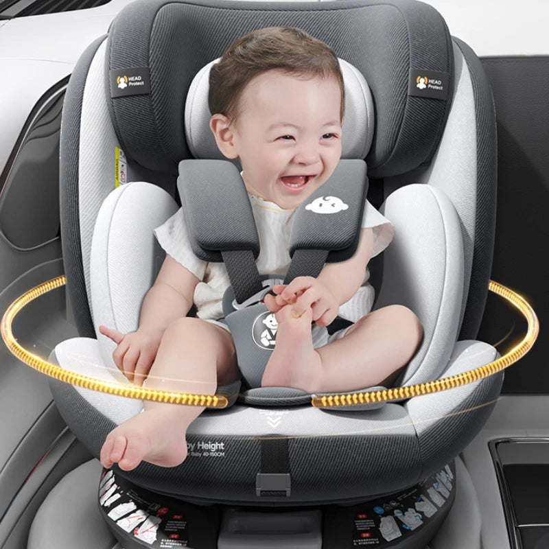 360°Rotating Baby Car Seat 0-12Yrs ISOFIX Child Safety Seat 5-Point Harness Lie-Flat Infant Carrier with Side Impact Protection