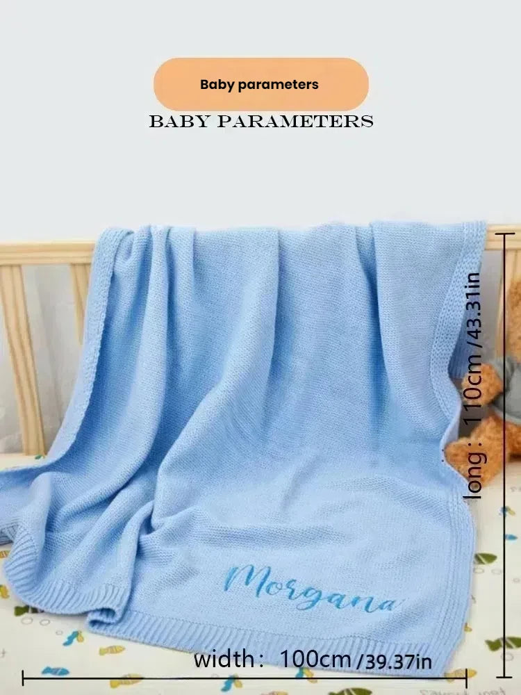 Personalized  letter Embroidered Newborn Custom name Nursery Baby Cotoon Knit Blanket Chunky Stroller Gifts for Boy Girl  Birthd