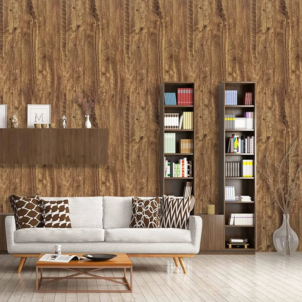 50cm Wide Wood Grain Home Decor Furniture Waterproof Vinyl Wall Sticker Self Adhesive PVC Wallpaper Kitchen Cabinet Door Sticker