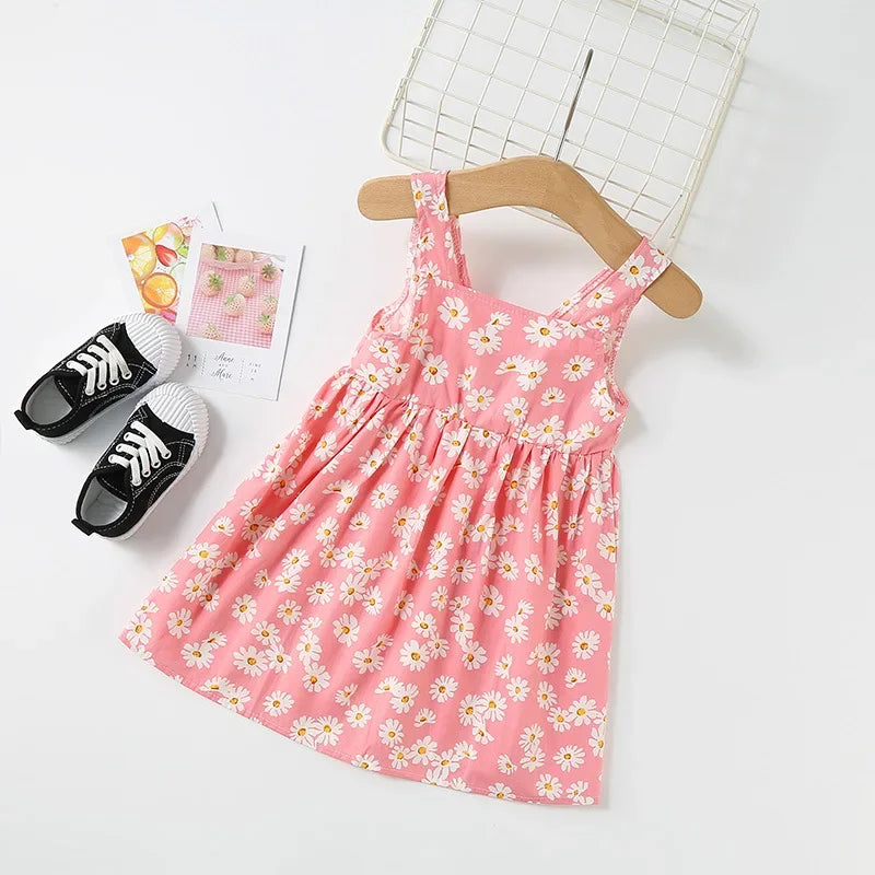 New Baby Girls Sleeveless Flower Print Dresses Clothes Bowknot Kid Summer Princess Dress Children Party Ball Pageant Outfit