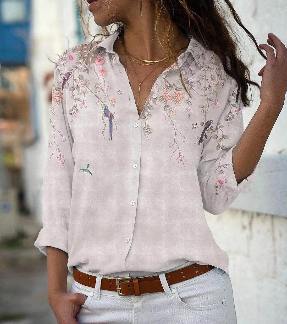 2025 Summer Women's Long Sleeve Top Fashion Comfort Printed T-Shirt Casual Loose Button Shirt for Female - AIAZ