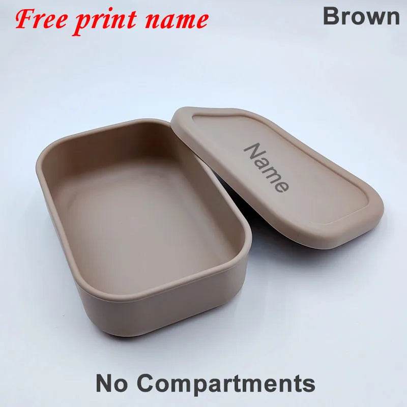 Personalized Name Lunch Box 3 Compartment Silicone Bento Box Portable Leak Proof Microwave Oven Lunch Box Picnic Food Container - AIAZ