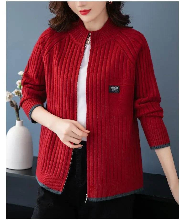 Knitted Cardigan Women's Coat 2025 Autumn Winter New Long sleeved Casual Zipper Sweaters Outwear Female Short Knitt Jacket - AIAZ