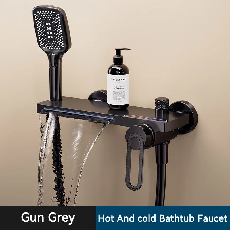 Bathtub Shower Faucet Single Handle Spout Mixer Tap With Hand Shower Wall Mount Platform Bath Mixer Water Faucet Wall Mounted