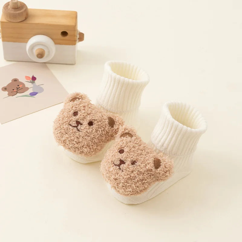 Cute Cartoon Bear Baby Socks for Boys Girls Spring Autumn Soft Cotton Anti Slip Soled Newborn Toddler Sock Kids Warm Socken
