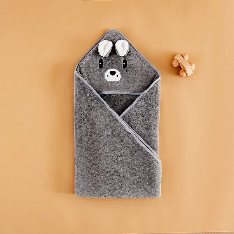 Hooded Coral Velvet Baby Bath Towel Cartoon Baby Elephant Wrap Blanket Super Absorbent Warm Bathrobe Newborn Baby Bath Towel