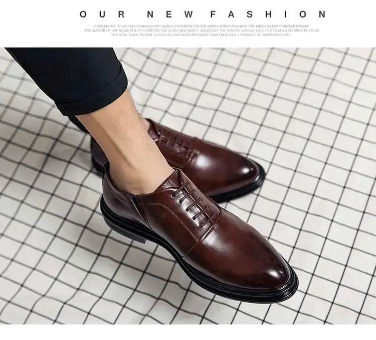 Business Formal Leather Shoes Men's Casual with Suit Low Top Solid Wedding Shoes Color Fashion Oxford Shoes Pointed Office - AIAZ