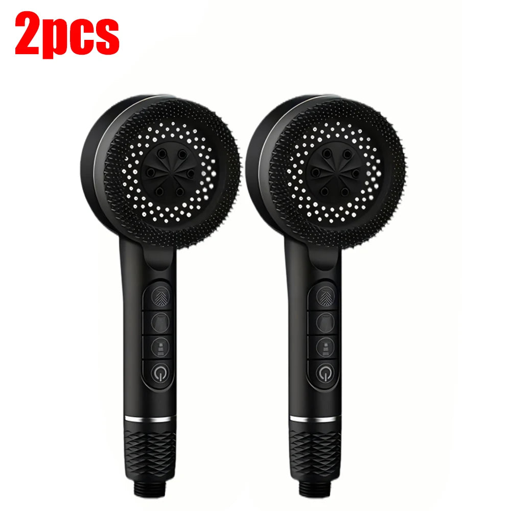4 Modes Self-cleaning Shower Head with Silicone Brush One-Key Stop Water Massage High Pressure ABS Showerhead with Filter