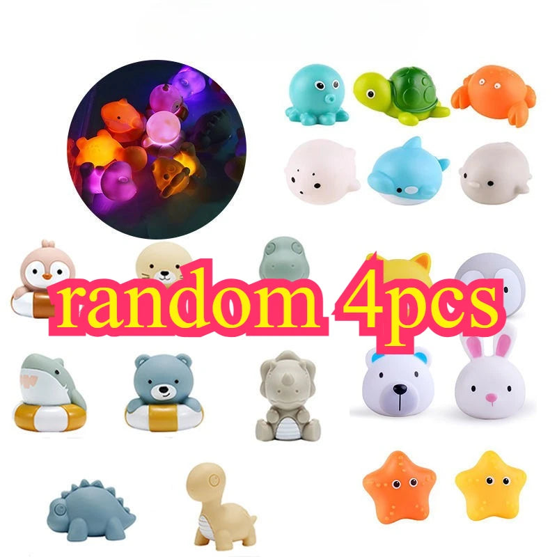 Cute Animals Bath Toy Swimming Water LED Light Up Toys Soft Rubber Float Induction Luminous Frogs for Kids Play Funny Gifts
