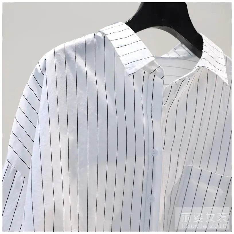 Women's Clothing 2023 Striped Simplicity Fashion Casual Spring Summer Thin Pockets Turn-down Collar Button Loose Formal Blouses - AIAZ