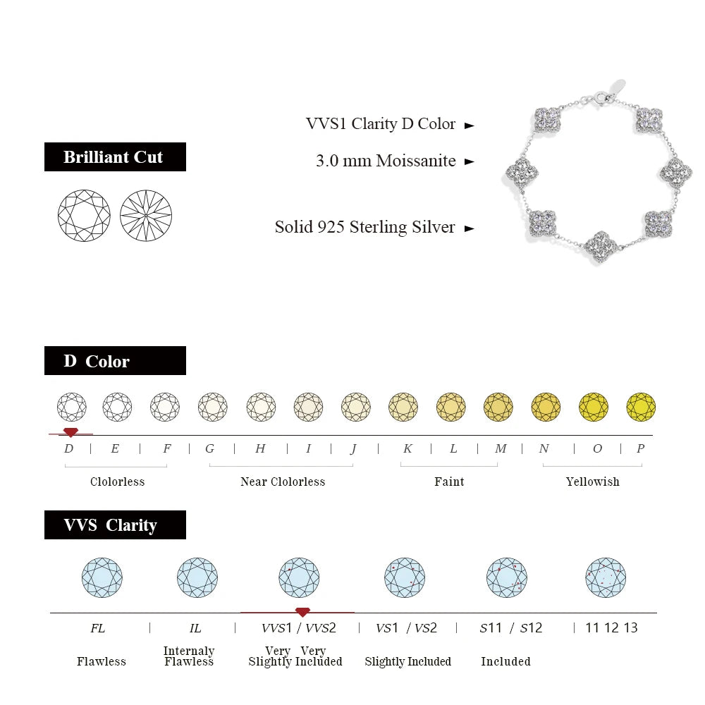 ATTAGEMS Full Moissanite Luxury Bracelet D VVS1 For Women Real S925 Sterling Silver Gold Plated Lucky Engagement Wedding Jewelry