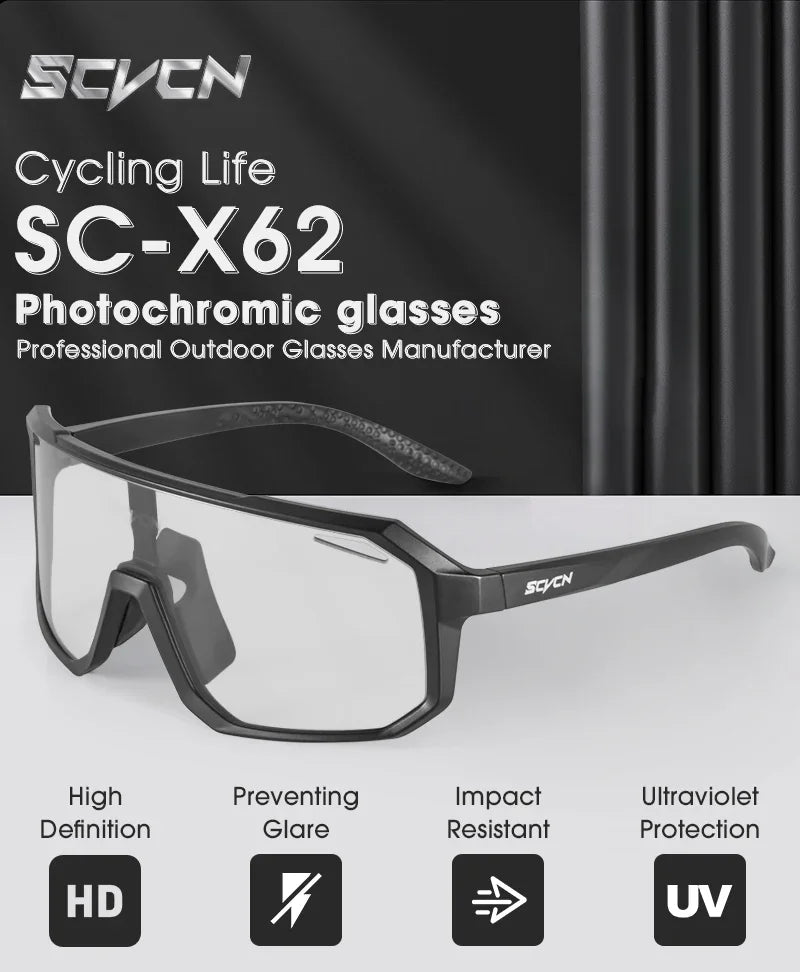 SCVCN Men Bike Photochromic Glasses Cycling Sunglasses for Women Sports Running MTB Biking Eyewear Road Mountain Bicycle Goggle