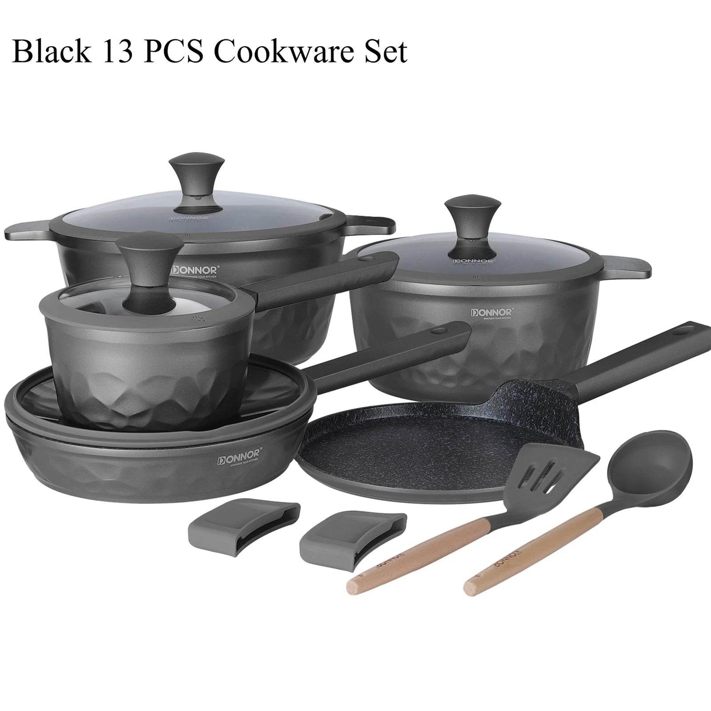 DONNOR Kitchen Cooking Set 12 Pcs Pots and Pans Set Non-toxic Healthy Pots and Pans Set Non Stick Saucepans Steamer Set - AIAZ