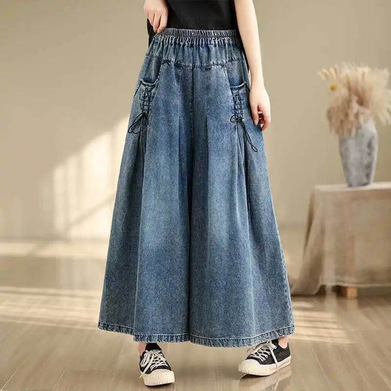 Denim Pant Women Jeans Wide Leg Long Pants A Line High Waist Straight Trousers Y2k Streetwear Casual Loose Mom Summer Club - AIAZ
