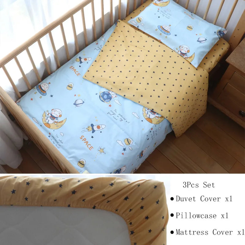 3 Pcs Baby Crib Bedding Set Cotton Bed Linens Boy Girl Cot kit Include Pillowcase Sheet Duvet Cover Children Room Decoration
