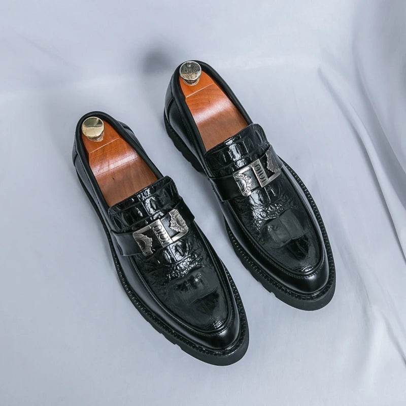 2025 men's party and business loafers, thick-sole men's formal thick-sole shoes, comfortable slip-on fashion casual shoes - AIAZ