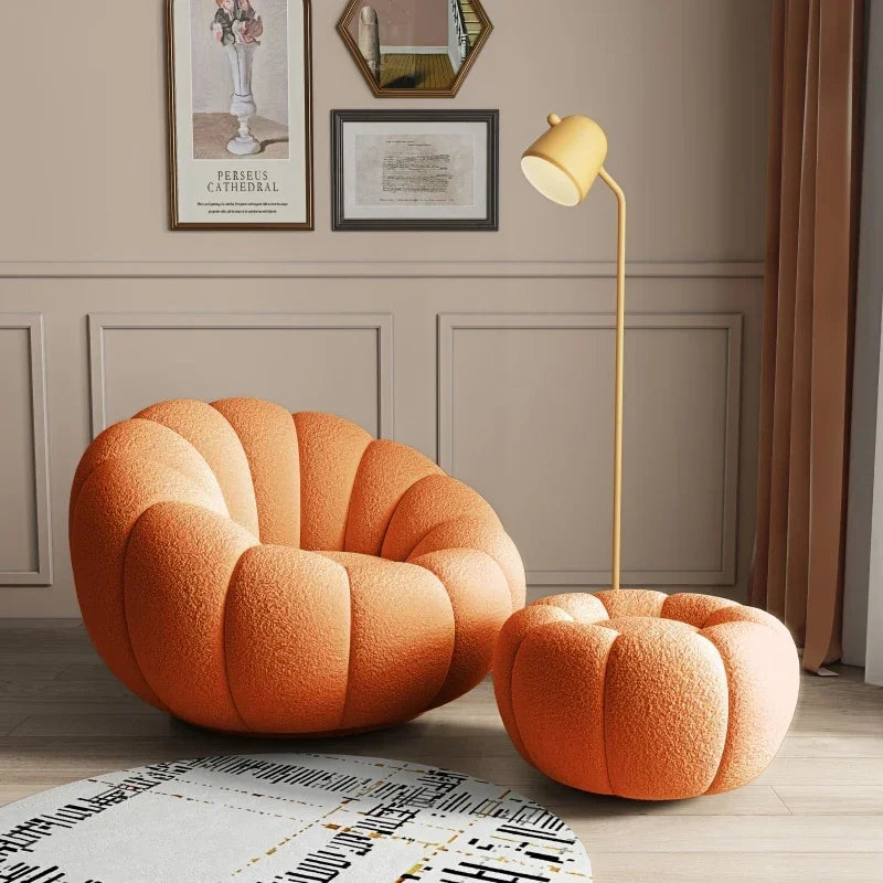Lazy sofa that can be reclined or slept on, pumpkin sofa chair, small-sized lamb velvet fabric sofa, single sofa